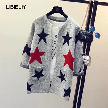 

Nice Vogues Fashion Star Pattern Cardigans Female Sweaters Long Sleeve Knitted Slim Women Sweater Cardigan