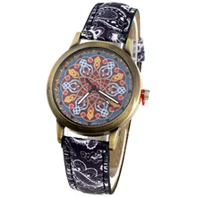Gnova-Reloj de pulsera de cuarzo con flores indias para mujer, de moda étnica árabe, cuero de PU, Retro, A945