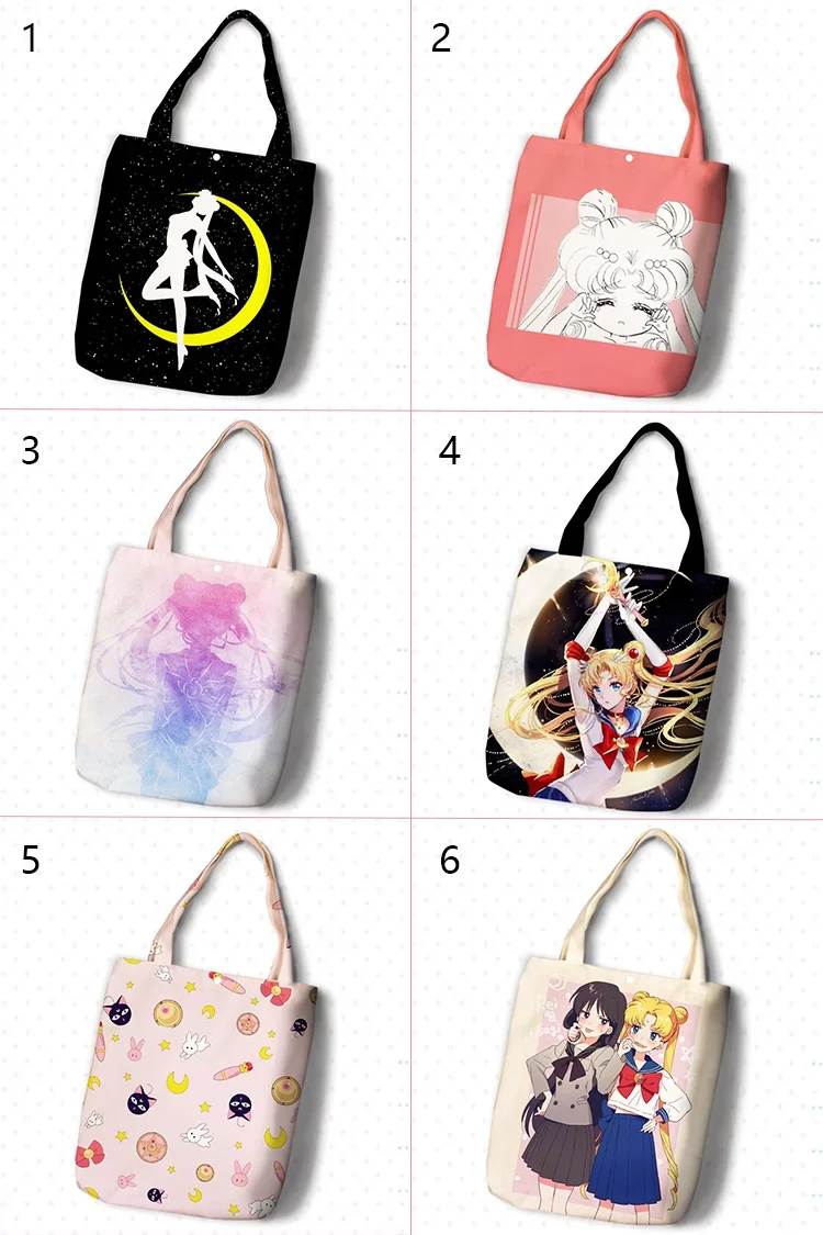 

Sailor Moon Cartoon Student Printed Canvas Recy Shopping Bag Large Capacity Customize Tote Fashion Ladies Casual Shoulder Bags