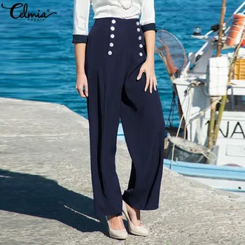 

S-5XL Celmia OL Style Elegant High Waist Pants Women Wide Leg Trousers Workwear Office Long Pants Casual Black Pantalon Femme