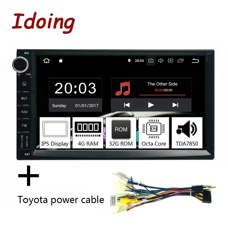 Idoing 4GB+ 32G Руль Универсальный 2Din Android 9,0 автомобильный Радио мультимедийный плеер gps Встроенный ГЛОНАСС 1024*600 PX5 TDA7850 - Цвет: Toyota power cable