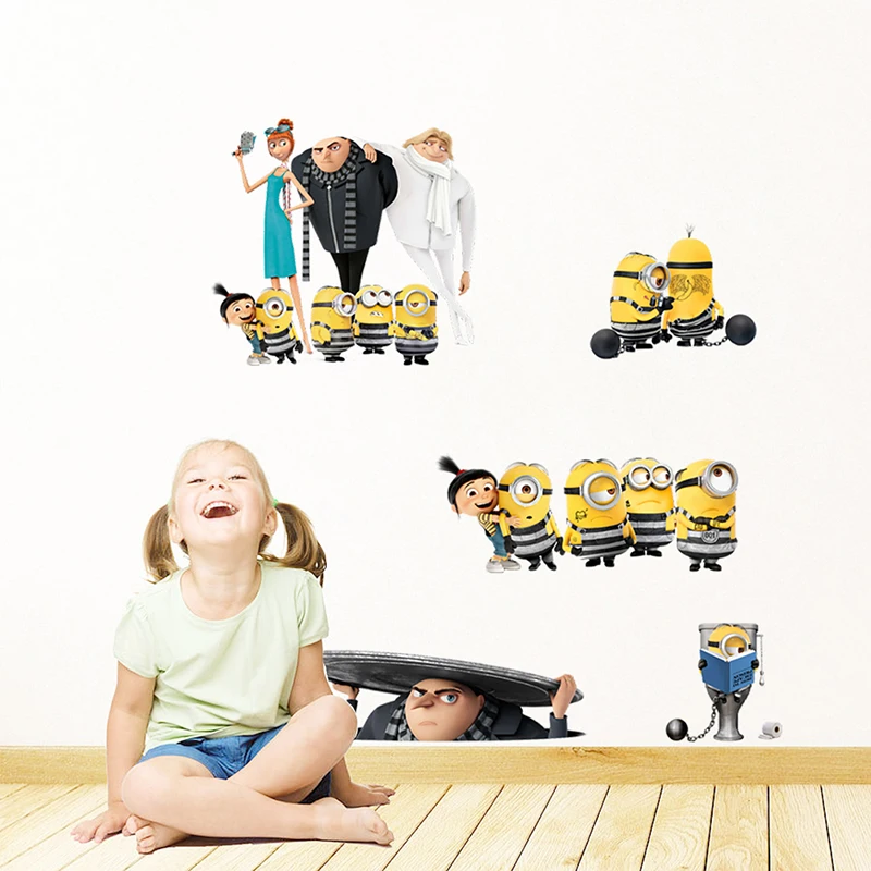 2017 New Funny Yellow Cartoons Wall Stickers For Kids Room Decorations Adesivos De Parede DIY