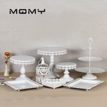 

Gold Wedding Dessert Tray Cake Stand Cupcake Pan Party Supply 8PCS / Set white Lace cake decoration plate Cake dish