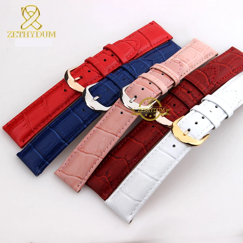 Ремешок для часов из натуральной кожи, женский модный браслет, ремешок для часов, наручные часы, многоцветная, 12, 14, 16, 18, 20 мм, розовый, синий, красный цвет