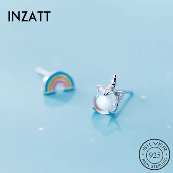

INZATT Real 925 Sterling Silver Crytal Stud Earrings For Fashion Women Enamel Rainbow Party Cute Fine Jewelry 2019 Gift