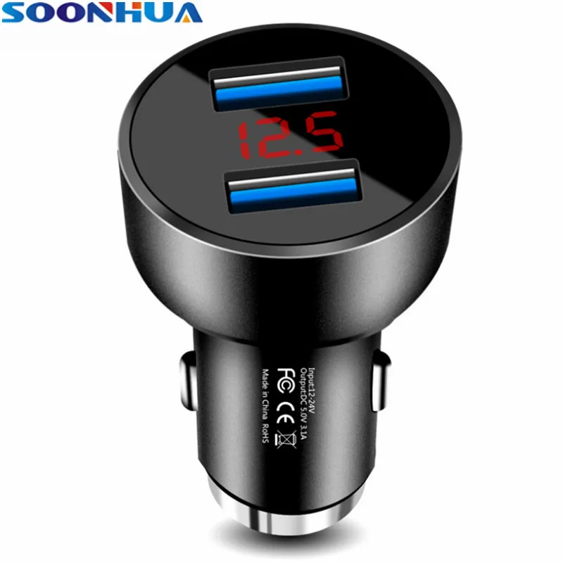 

SOONHUA 3.1A Car Dual USB Charger With LED Voltage Digital Display For iPhone Samsung Mobile Phone Charger Fast Car-Charger