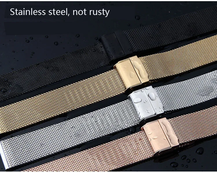 Milanese Loop Watchbands12 14 16 18mm 20mm 22mm  Stainless Steel Woven Watch Band Strap Metal Bracelet Double Clasp Accessories