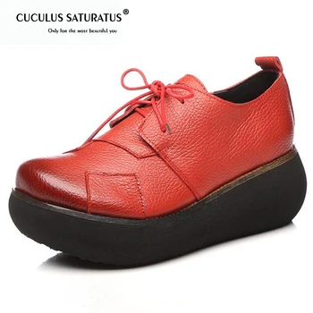 

Cuculus New Retro Genuine Leather Shoes Platform Wedges Women Shoes Comfortable Breathable Fashion Shoes High Heels 6 Cm 1845