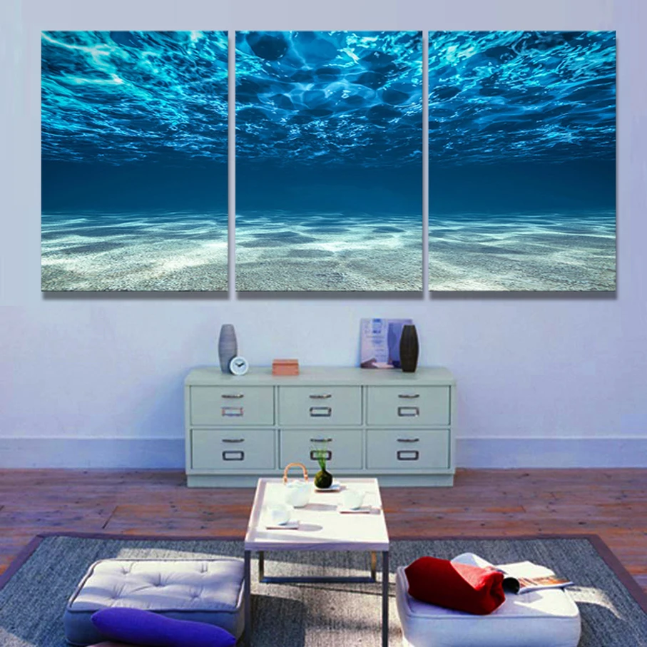 3 панели Холст Картина принт синий океан стены Искусство картина вид на море снизу поверхность морской пейзаж современный домашний офис Декор фотографии