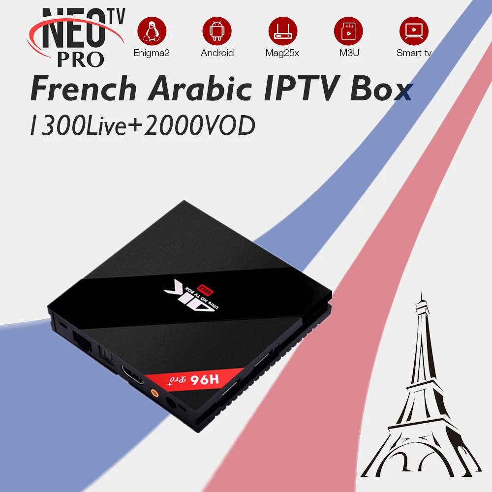 

H96Pro 3G 32G French Arabic IPTV NeoTV 1300 Live Sports VOD S912 Octa Core 2.4G 5.8G Wifi H.265 4K HD Android 7.1 Smart IPTV Box