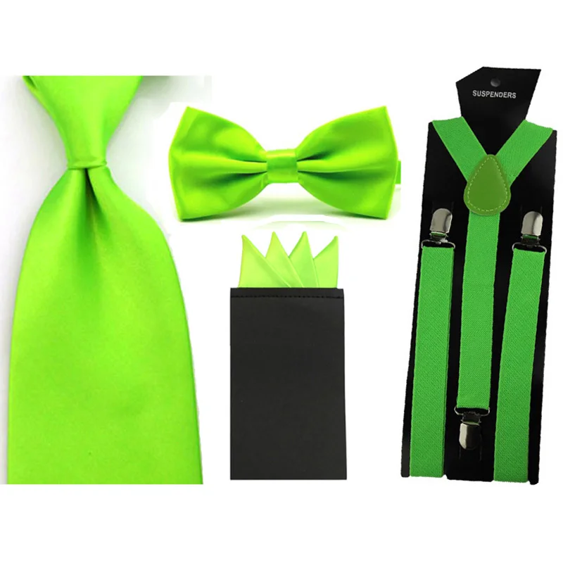 Fluorescent Green Мужской сплошной галстук-бабочка 8 см галстук 4 Складки платок Карманный квадратный подтяжки набор SETBW0048 - Цвет: Fluorescent Green