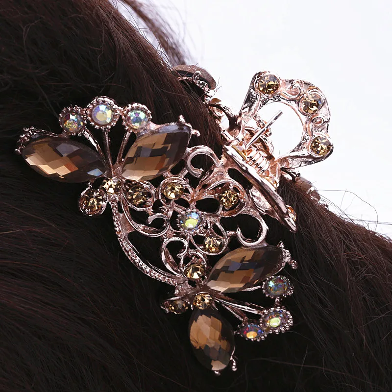 2PCS Hair Clamp Claw Clip Metal Crystal Glass Coffee Women Hot 35x65mm