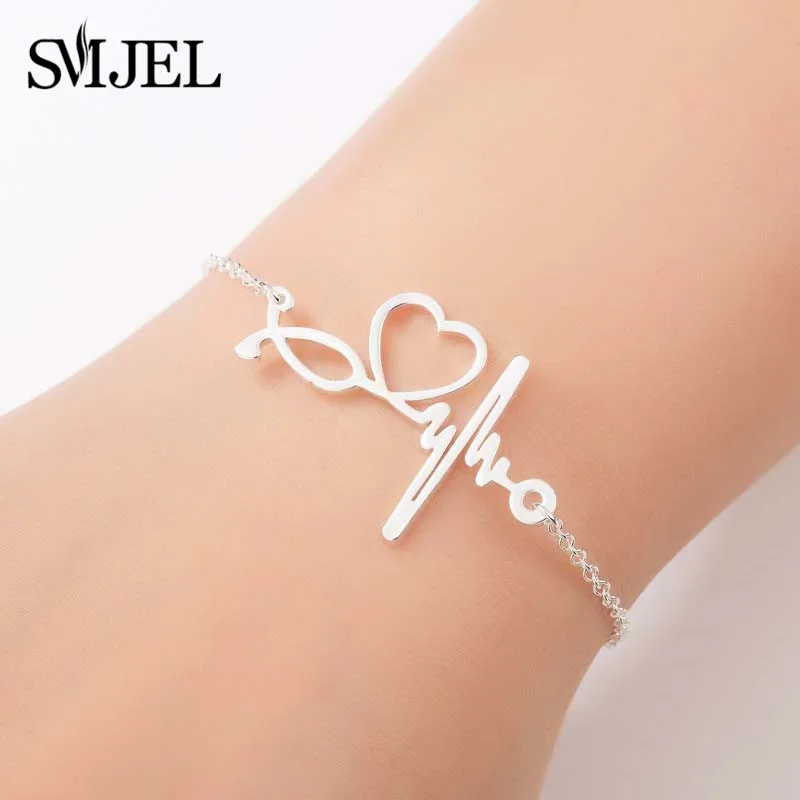 

SMJEL Wave Bracelets Stethoscope Heartbeat Cardiology Stethoscope Jewelry ECG Heart Charm Bracelet for NursePulseira Feminina