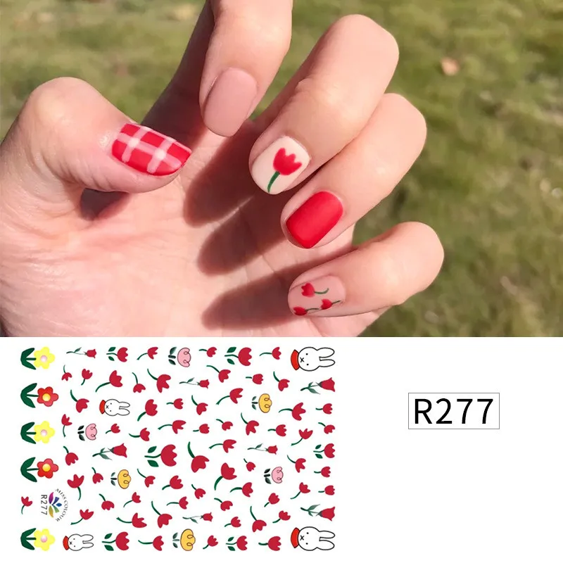 New Snoopy nail sticker mm bean summer small fresh flowers cartoon character stickers nail patch Cute nail sticker - Цвет: R277