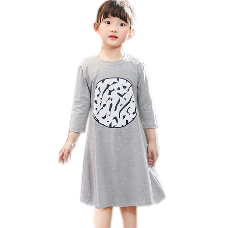 Повседневное Хлопковое платье-Тройник с короткими рукавами и геометрическим принтом для девочек 3-12 лет, сезон осень-лето платья черного и серого цвета