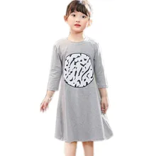 Повседневное Хлопковое платье-Тройник с короткими рукавами и геометрическим принтом для девочек 3-12 лет, сезон осень-лето платья черного и серого цвета