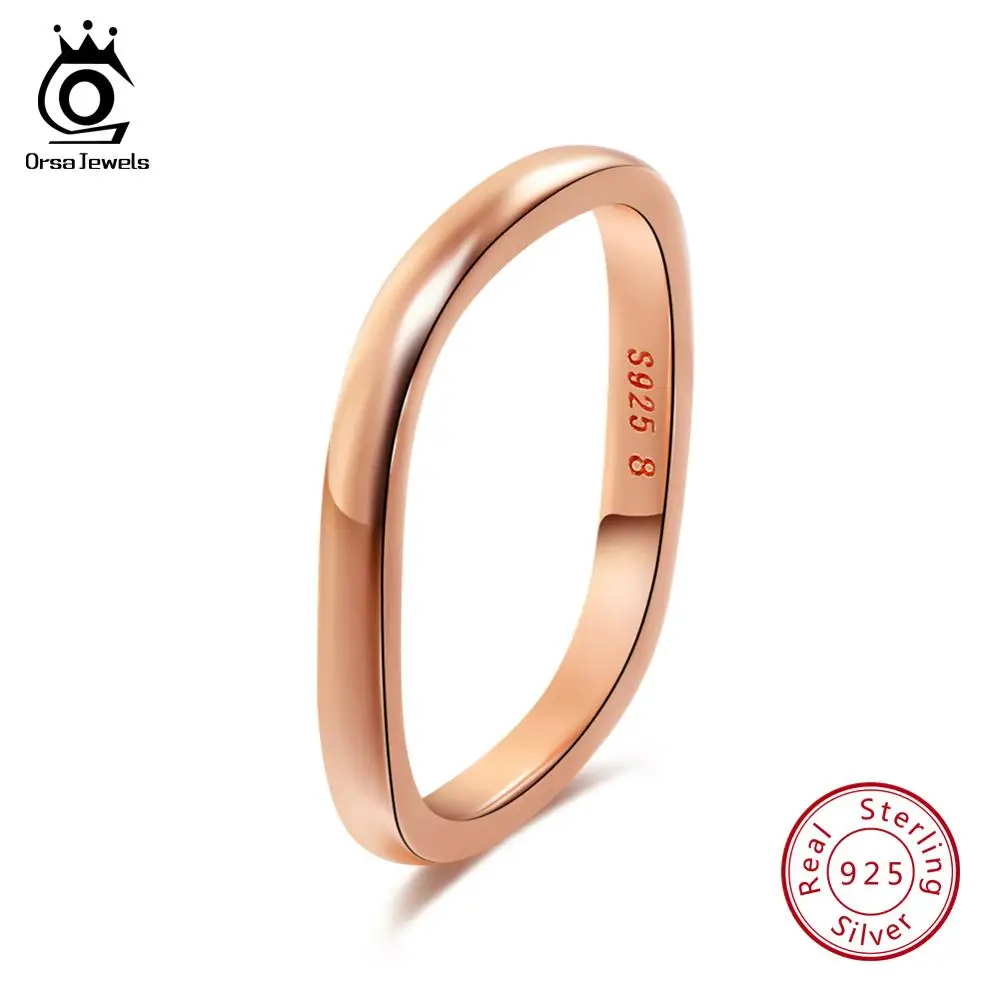ORSA JEWELS, 2 цвета, настоящее 925 пробы, Серебряное свадебное кольцо, Классический круглый перстень, женское свадебное обручальное ювелирное изделие, подарок ASR49 - Цвет камня: Rose Gold