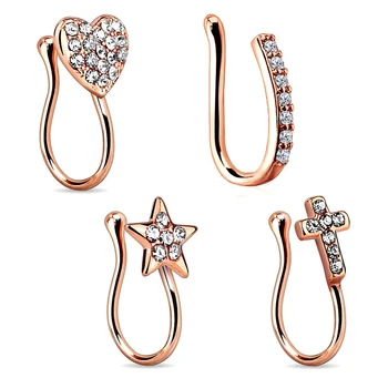 

JFORYOU 4Pcs Fake Nose Rings16G Stainless Steel U Shaped Inlaid CZ Faux Piercing Jewelry Fake Nose Ring Hoop for Faux Lip Septum