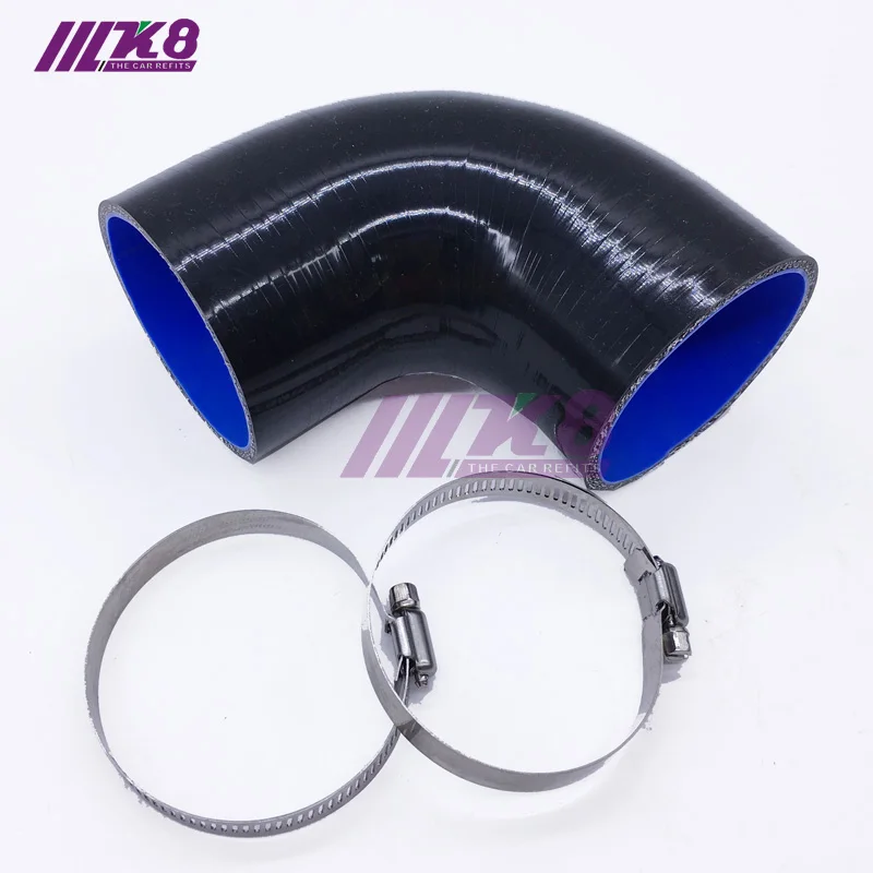 

76mm 3" To 3" Inch 90 Degree Hose Turbo Silicone Elbow Coupler Pipe+2 clamps