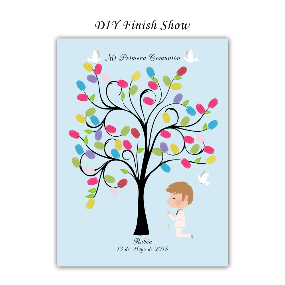 Boy-Praying-Under-The-Tree-Free-Custom-Name-Date-Canvas-Fingerprint-Guestbook-For-Mi-Primera-Comunion (2)