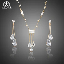 AZORA Elegante Plateó Stellux de Cristal Austriaco Gota de Agua Pendientes y Collar Colgante de Joyería Fija TG0192