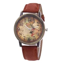Горячая Мода винтажные женские часы карта мира Печать циферблат кожаный ремешок женские часы кварцевые наручные часы Брендовые Часы подарок# W