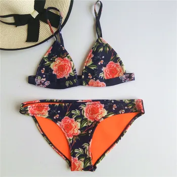 

2018 New Sexy Micro Triangle Bikinis Set Neoprene Push Up Women Vintage Tong String Swimsuit Brazilian Beach Bathing Swimwear