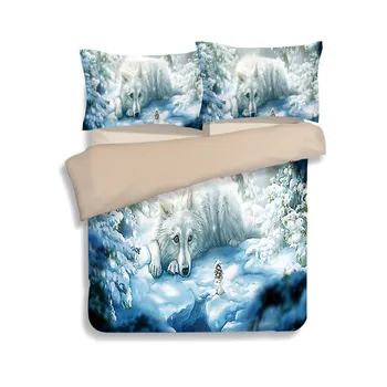 

yeeKin White Snow Wolf Design Boys Duvet Cover Sets King Size,100% Polyester White Wolf 3D Oil Men's Bedding Sheet Twin Queen