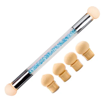 Blue with 4 Sponge LadyMisty губки головки острые круглые Сменные кисть для пудры тени градиентная ручка короткая ручка инструмент для дизайна ногтей УФ гель лак - Цвет: Blue with 4 Sponge