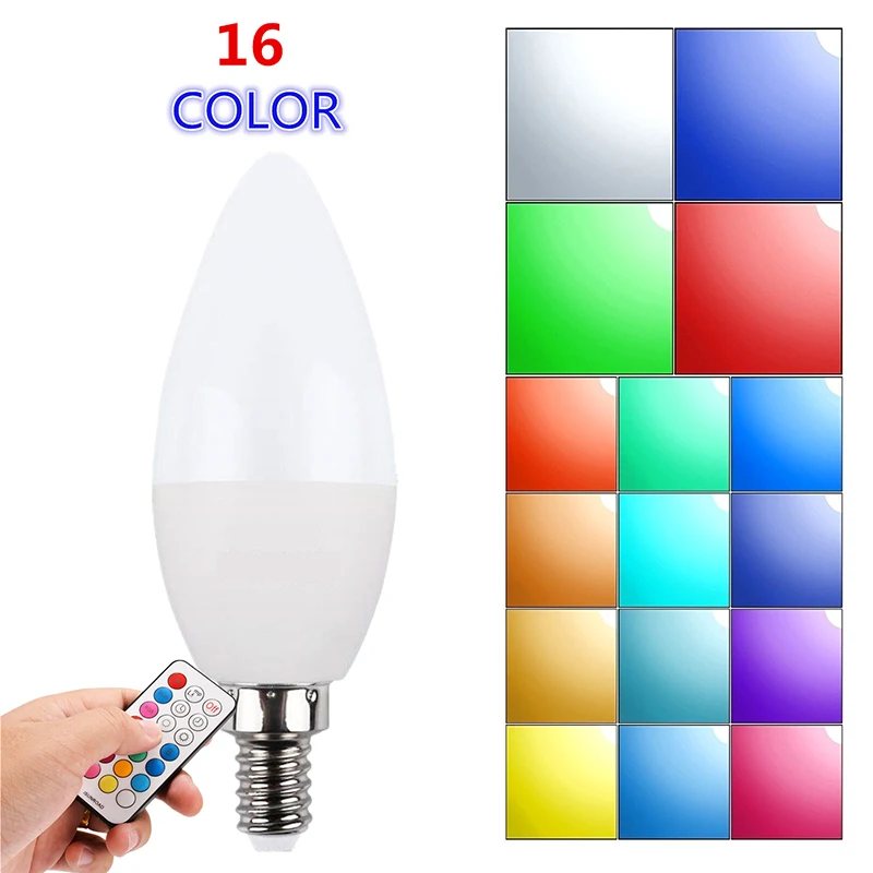E12/E14/B22/E27 3 Вт RGB светодиодный светильник 16 цветов, меняющий свечу, лампа с дистанционным управлением, AC85-265V, украшение для дома на Рождество