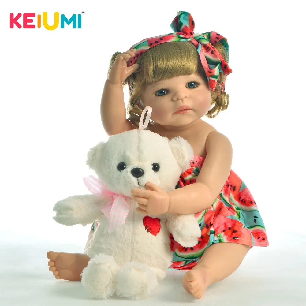 

KEIUMI 2019 New Design 22" Full Silicone Reborn Baby Dolls With Curls 55 CM Baby Reborn Realistic Girl Toys For Girl Surprise