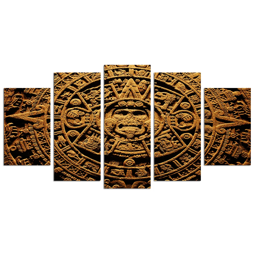 

5 Piece Ancient Civilization Canvas Wall Art Aztec Calendar Painting Mayan Calendar Pictures Prints on Canvas Wall Pictures for