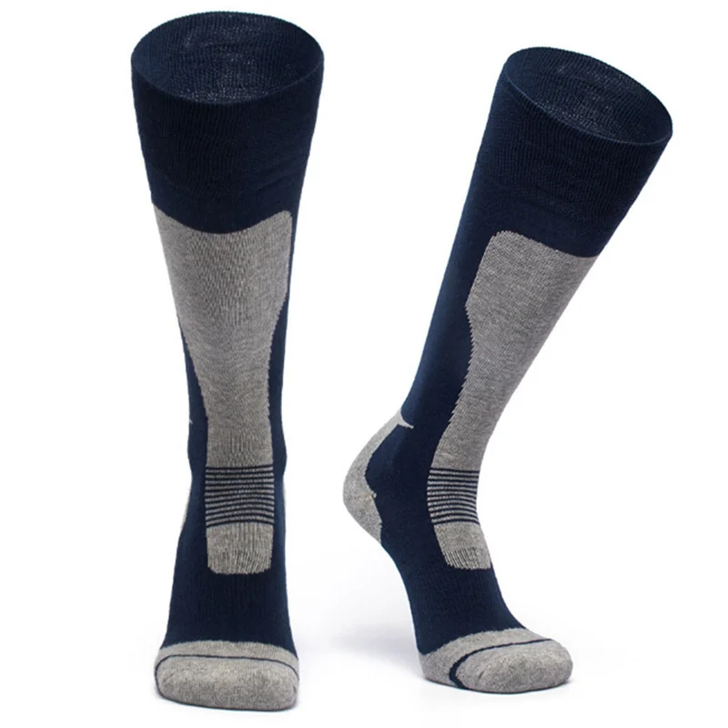Лыжные носки, Плотные хлопковые спортивные носки для сноуборда, велоспорта, катания на лыжах, футбола, мужские и женские влагопоглощающие высокие эластичные носки - Цвет: BL