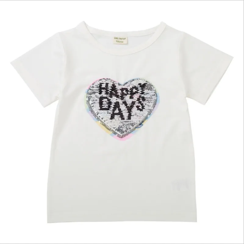 Летние милые футболки для девочек, меняющие цвет лица, волшебное обесцвечивание футболка с пайетками и единорогом для девочек, подарки для детей от 2 до 8 лет