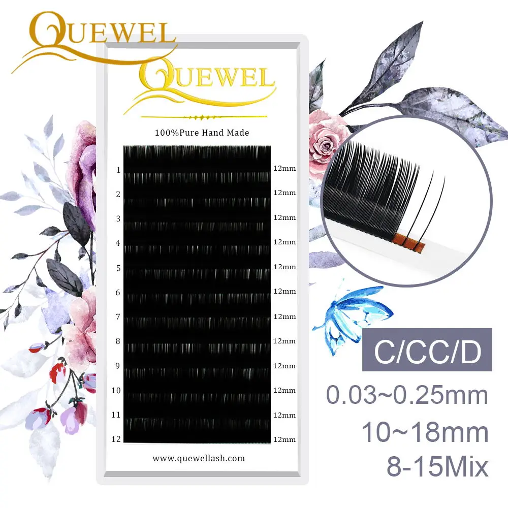 

Quewel False Eyelashes Extension Silk Fiber 12 Lines/Tray Individual Natural Lashes Extension Makeup Eyelashes High Quality LM