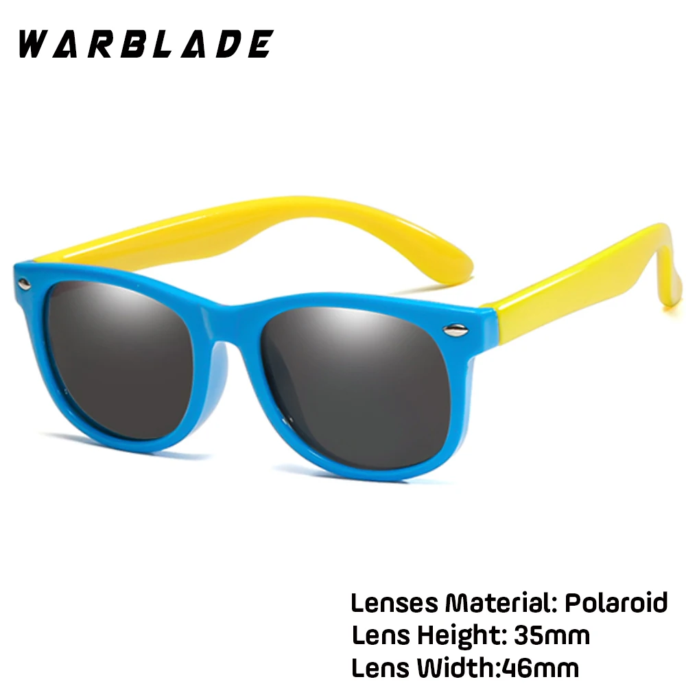 WarBLade, цветные гибкие детские солнцезащитные очки, поляризованные очки, высокое качество, HD линзы, защитное покрытие для детей, зеркальные оттенки - Цвет линз: blue yellow