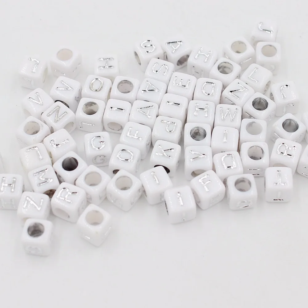

Size 6*6mm 100pcs/Lot Handmade White Silver Square Number/Letter Acrylic Beads for DIY Bracelet Necklace Random letter Gift