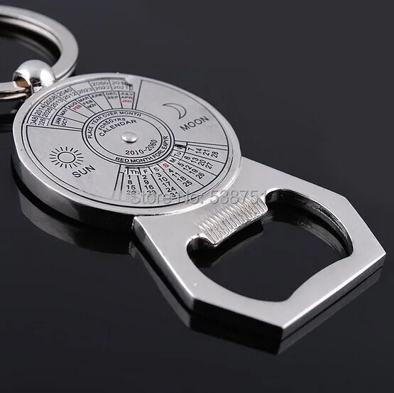 

FREE SHIPPING BY FEDEX 100pcs/lot 2014 Wholesale Zinc Alloy Bottle Opener keychain with Perpetual Calendar Keyring for Promotion