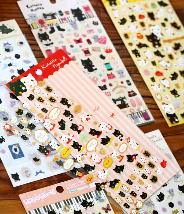 1 упак./лот Япония каваи счастливый кот серии стикер позолоченный стиль DIY deco стикер офисные школьные принадлежности розничная
