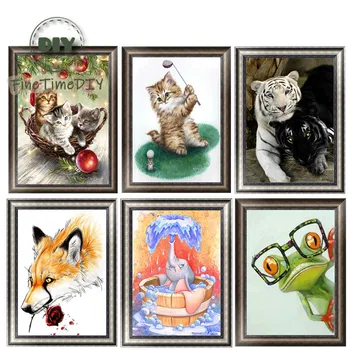 

FineTime 5D Cats Tigers DIY Animals Diamond Painting Partial Round Drill Diamond Embroidery Mosaic Cross Stitch