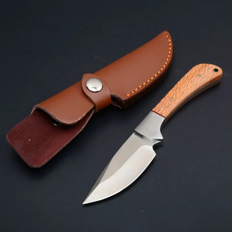 

Trskt BOK Hunting knife 440c blade ,Wood+Steel Handle Pocket Camping Survival knives Multi Rescue knife With Sheath Dropshipping