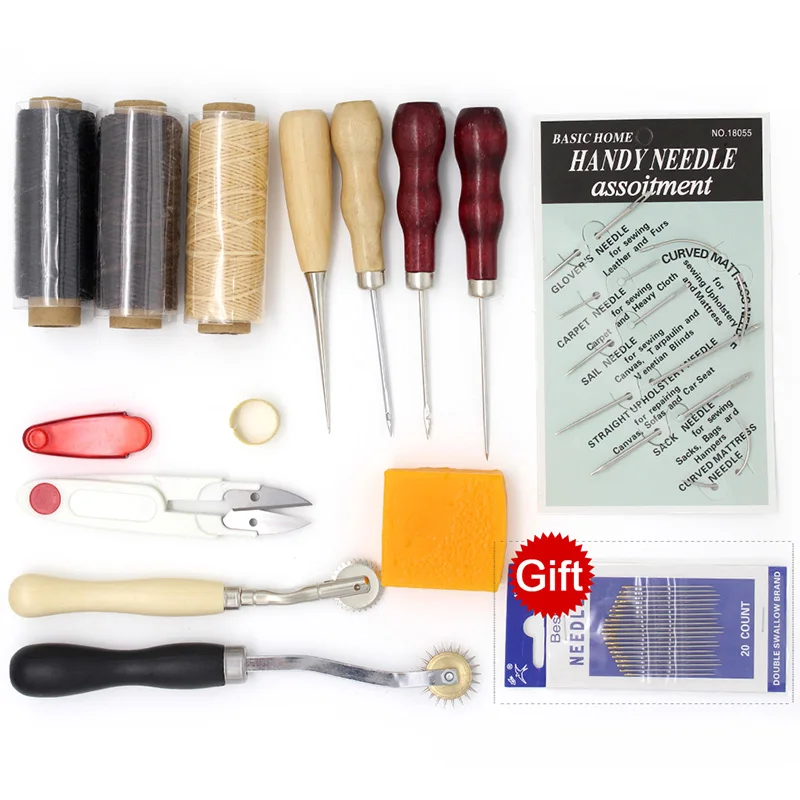 Кожаные инструменты для рукоделия, дырокол, нож для резки, шовная игла, базовые ручные швейные инструменты, ручной Отшелушивающий край - Цвет: Set 04
