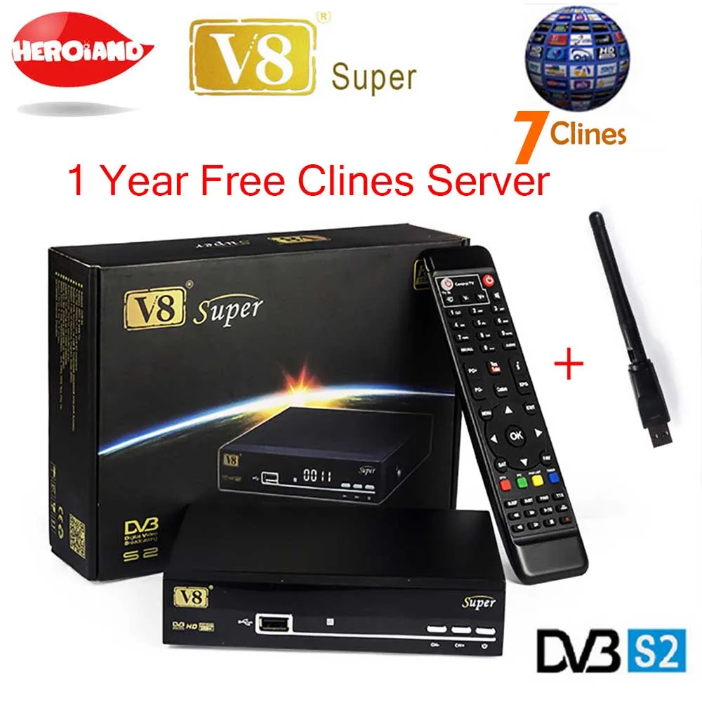 Hero Iand 1 Year Free Europe Clines Server V8 Super Satellite Receiver DVB-S2 HD Full 1080P+USB WIFI Support powervu biss key |
