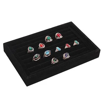 

Soft Black Ring Earrings Velvet Jewellery Display Cufflinks Storage Jewelry Stand Holder Display Case 23cmx15cmx3cm
