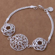 Модный серебряный браслет-цепочка, Ювелирное Украшение, полый круглый и розовый браслет AB199