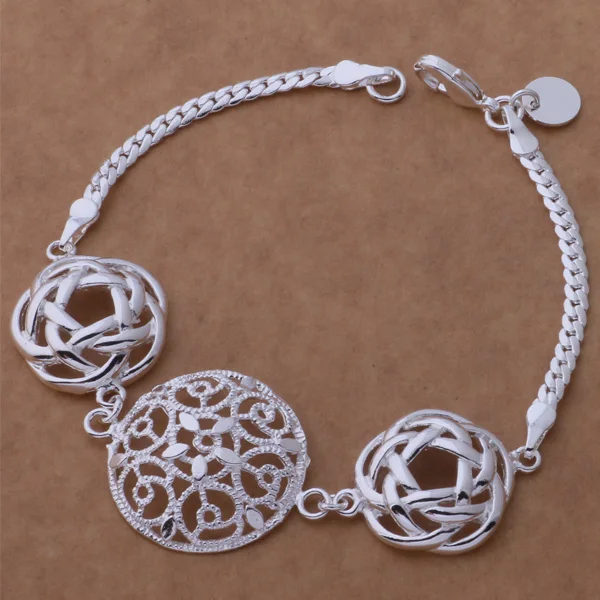 

Fashion Silver Jewelry Chain Bracelet Hollow Round&Rose Bracelet AB199