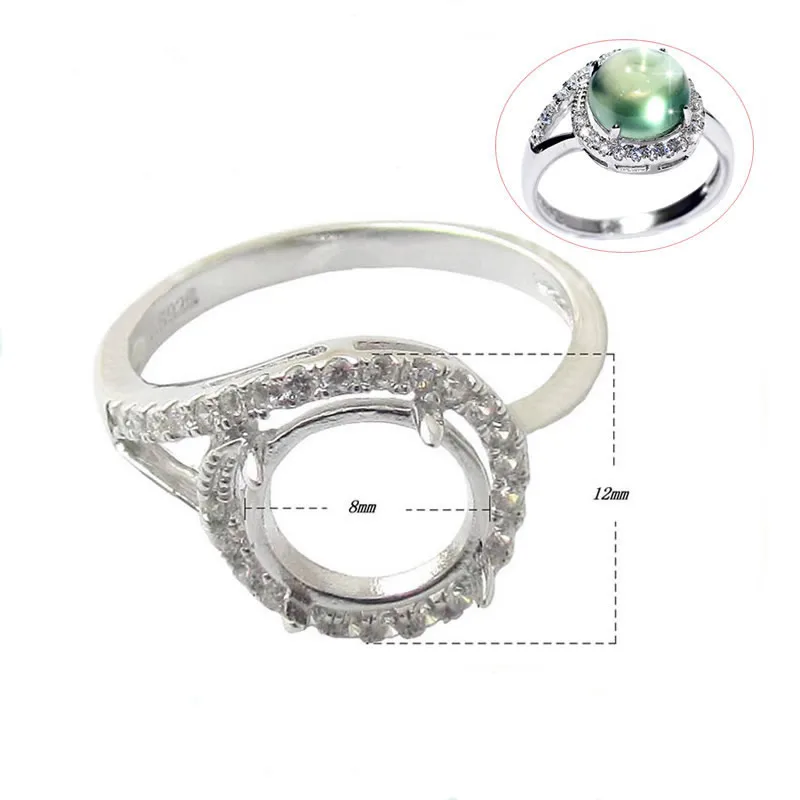 Женское кольцо из серебра 925 пробы с круглым камнем 8 мм|setting ring|925 sterling gemstone ringsgemstone
