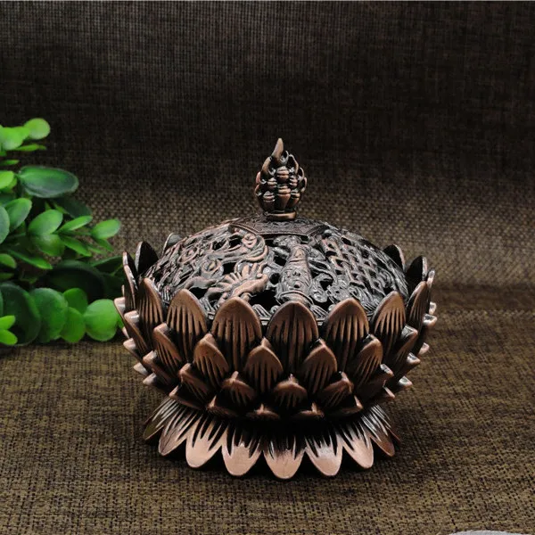 

Tibetan Alloy Eight Auspicious Lotus Incense Burner Temple With Tower Incense Burner Cone Crafts Collection