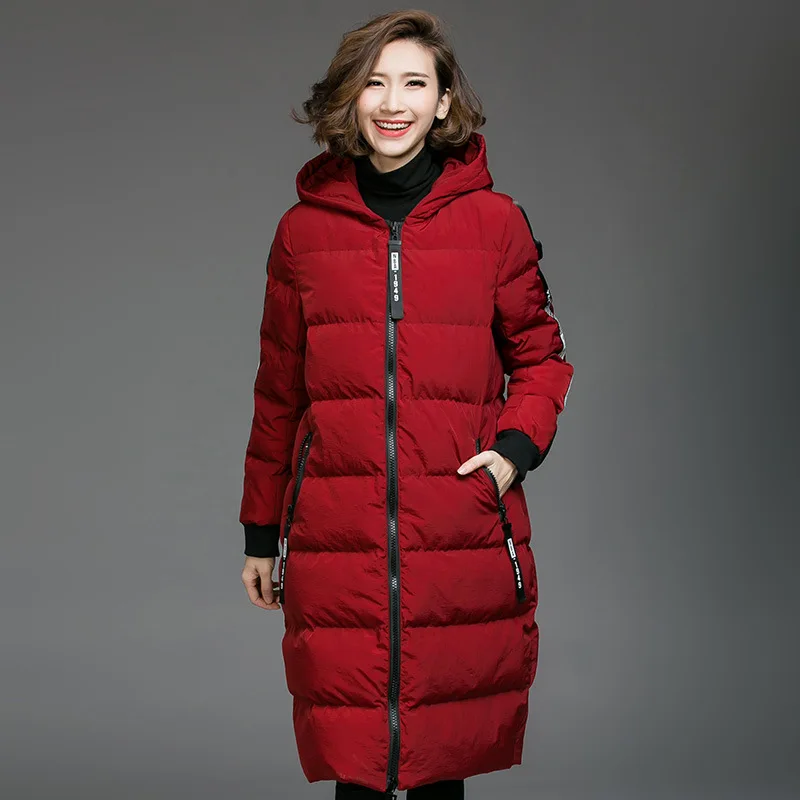 

2016 Women Winter Fashion Letter Print Keep Warm Padded Cotton Plus Fertilizer Plus Size XL-5XL Solid Color Hooded Coat D8289