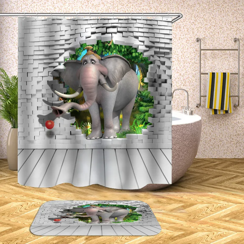 

180X200CM Elephant Pattern Shower Curtains Bathroom Curtain Waterproof Mildew Proof Dry Wet Depart Safe Dye Environment Friendly